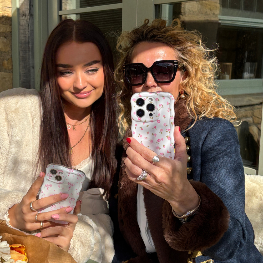 Dalgalı Telefon Kılıfı - Pembe Suluboya Çiçekler