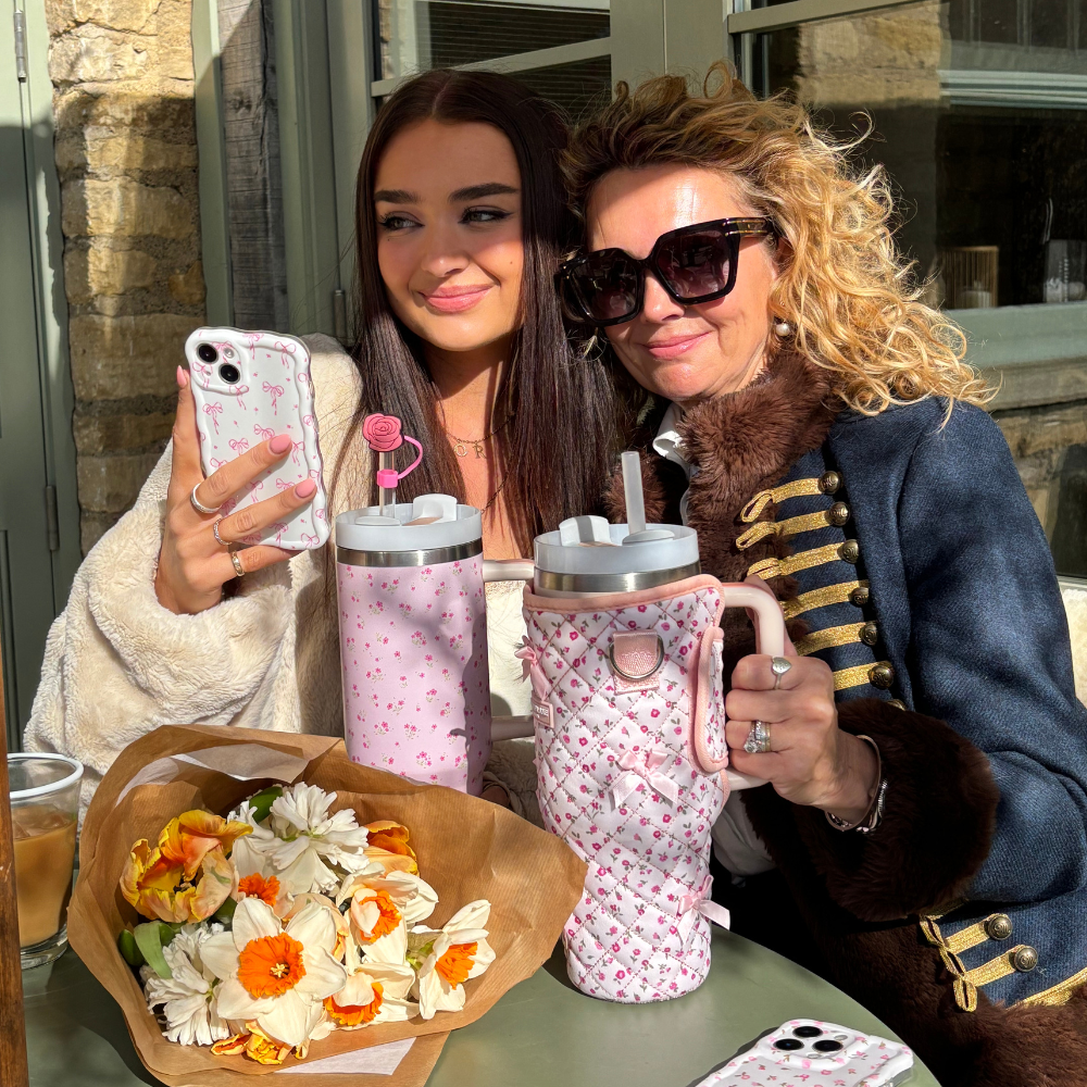 Tumbler Carry Case - Quilted Pink Watercolour Flowers