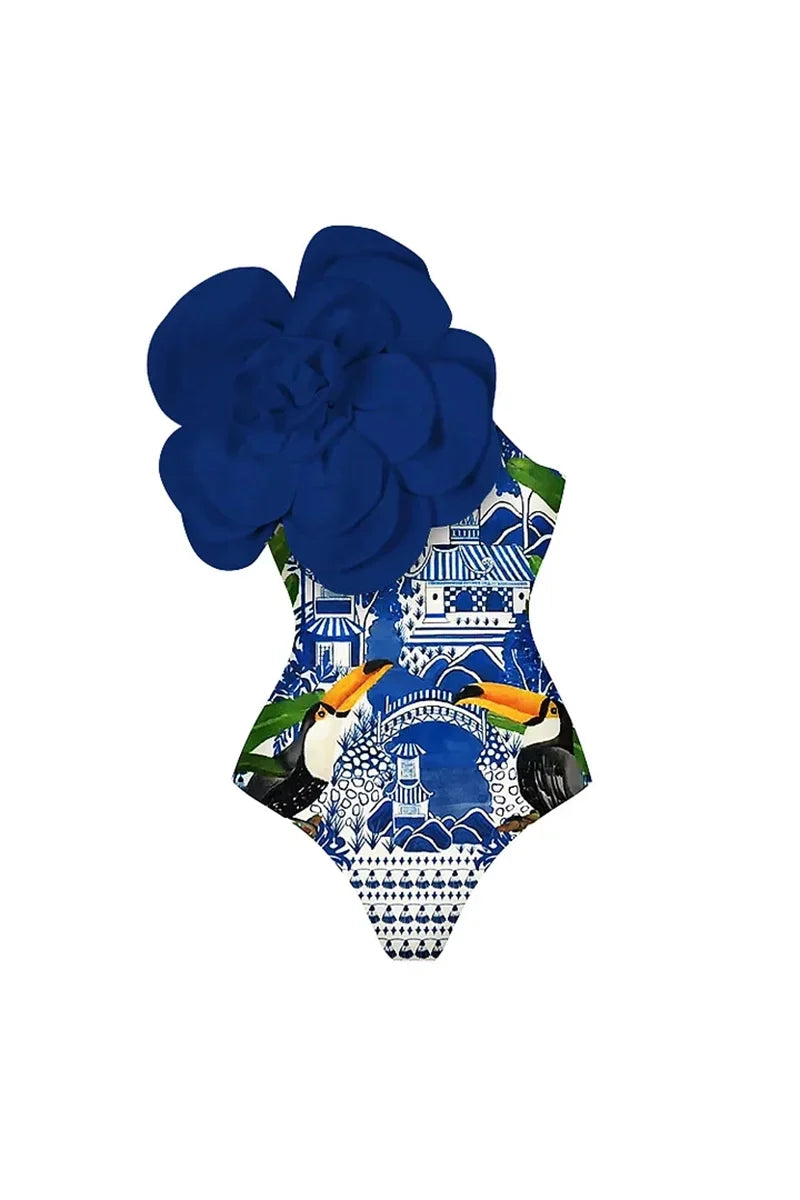 Blue 3D Floral Embellished Swimsuit