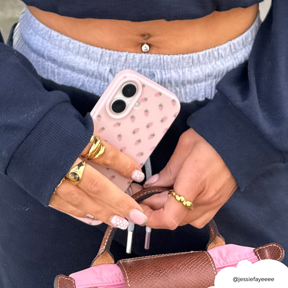 Minik Çilek Desenli Telefon Kılıfı - Pudra Pembesi