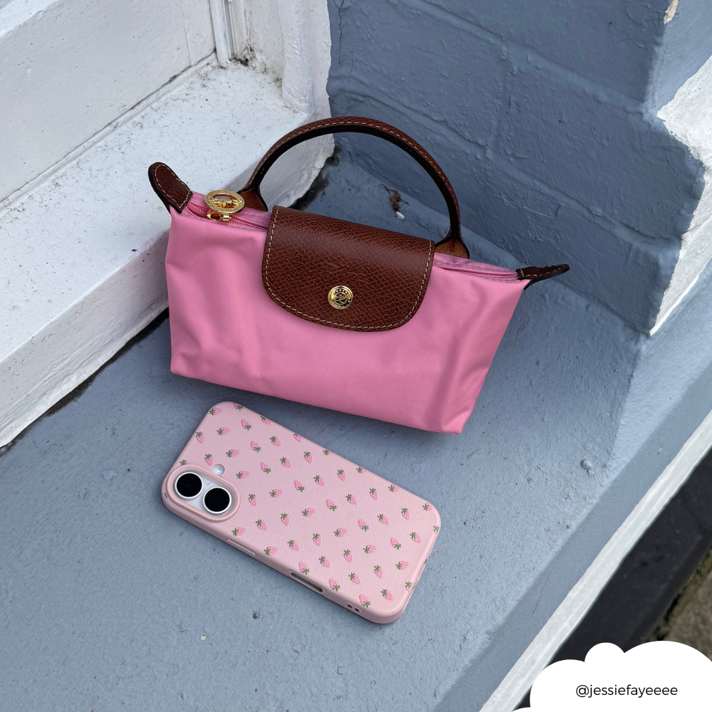 Minik Çilek Desenli Telefon Kılıfı - Pudra Pembesi