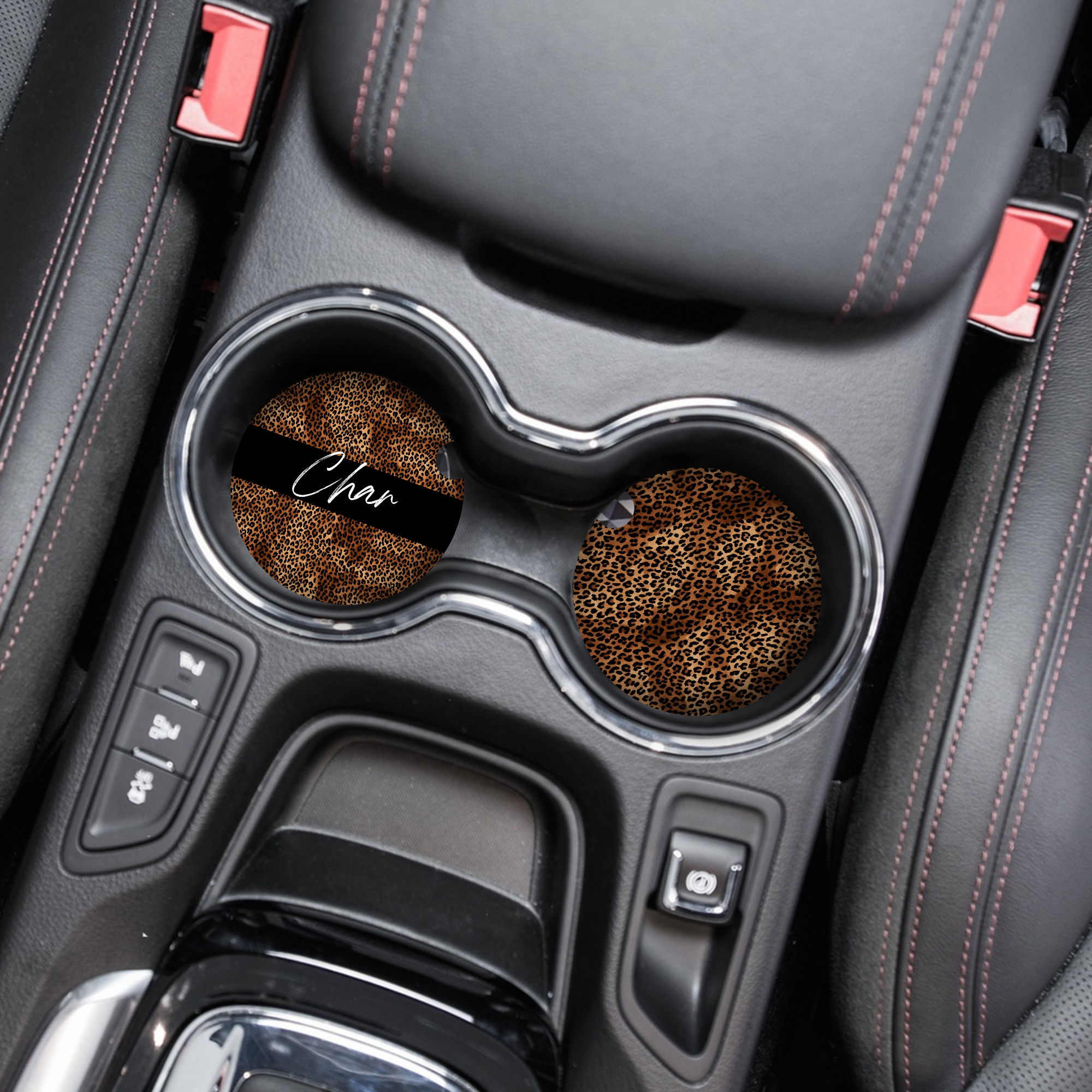 Kişiye Özel İsimli Araba Bardak Altlıkları - Leopar Desenli