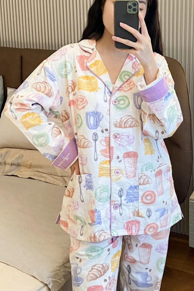 Milk Tea & Bread Print Pajama Set