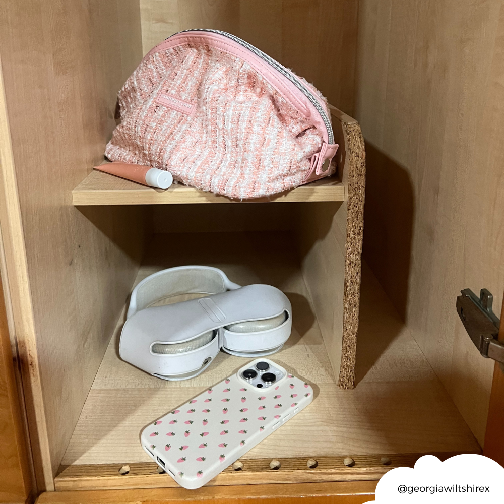 Genişletilebilir Makyaj Çantası - Pembe Dokulu Tüvit