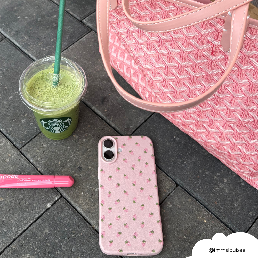 Minik Çilek Desenli Telefon Kılıfı - Pudra Pembesi