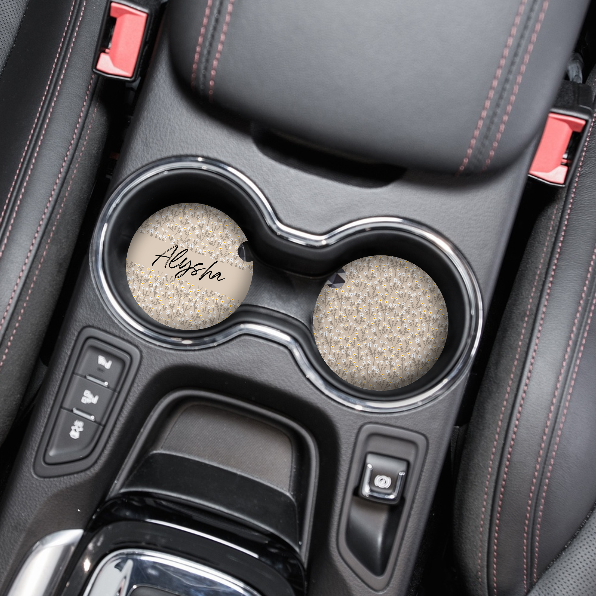 Kişiye Özel İsimli Araba Bardak Altlıkları - Çıplak Çiçekler