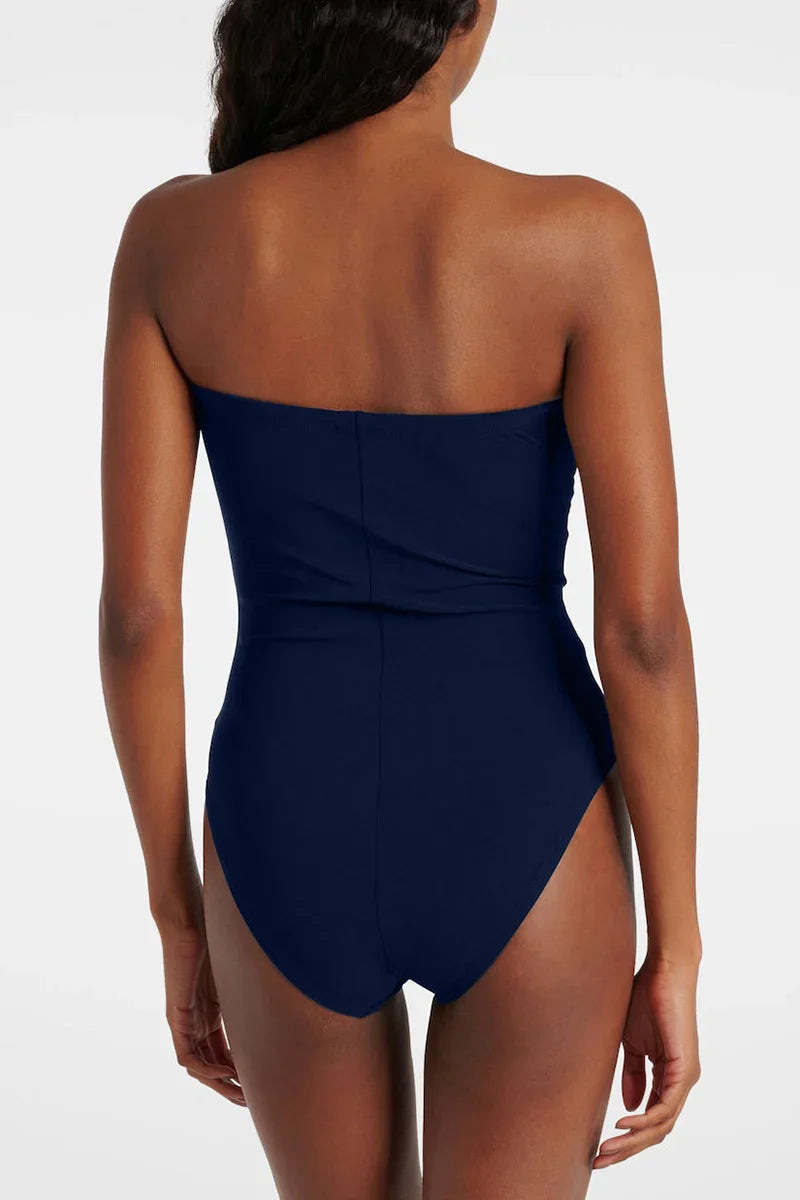 Blue 3D Floral Strapless Swimsuit