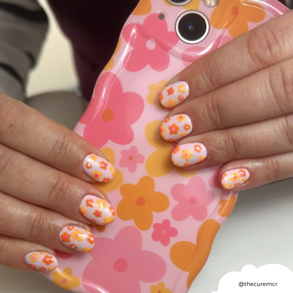 Dalgalı Telefon Kılıfı - Pembe ve Turuncu Çiçek Desenli