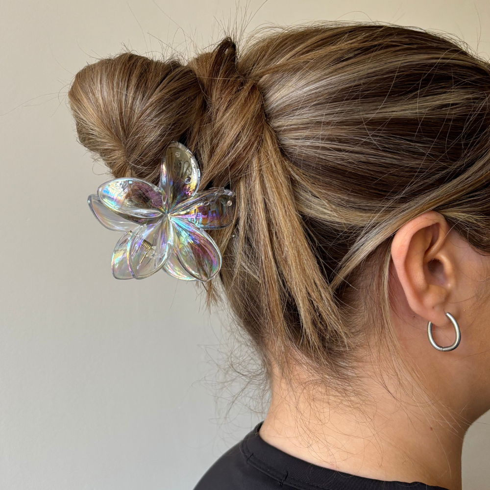 Tropical Flower Claw Clip - Holographic Clear