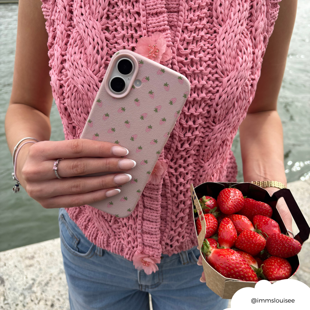 Minik Çilek Desenli Telefon Kılıfı - Pudra Pembesi