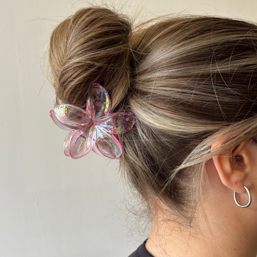Tropical Flower Claw Clip - Holographic Pink