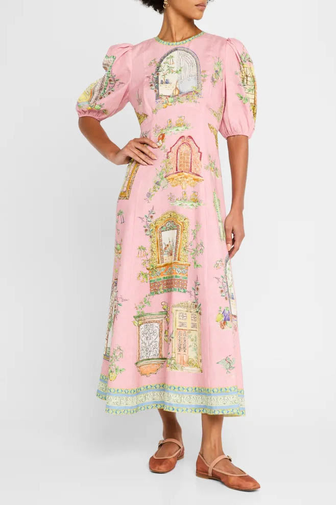 Graffiti Print Puff Sleeve Dress