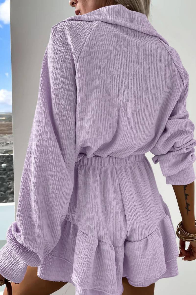 V-Neck Women's Shirt And Flared Skort Two-Piece Set