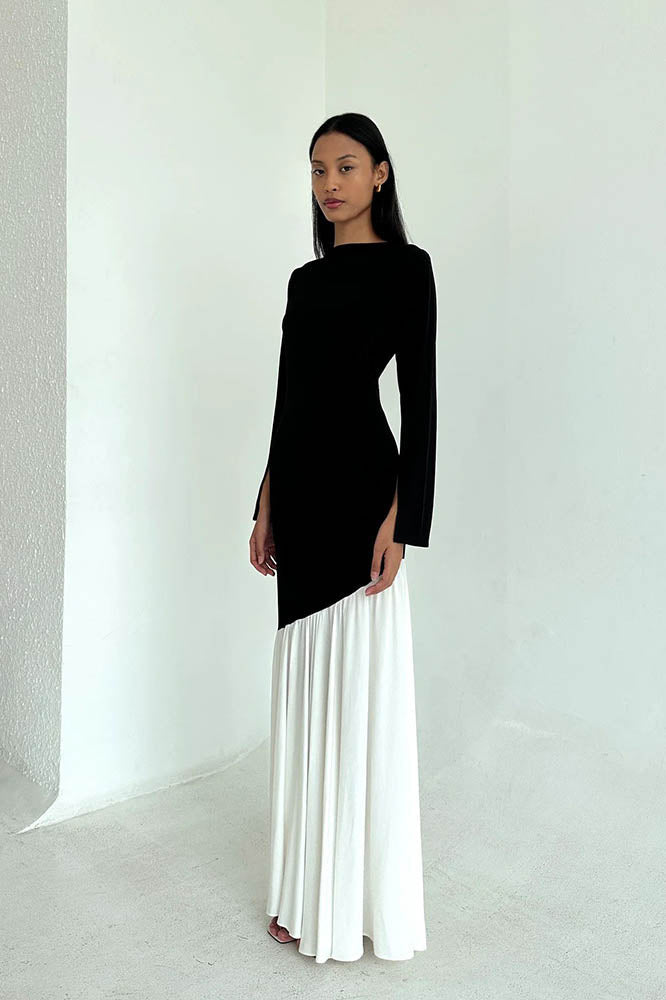 Fashionable Colorblock Waist-Cinching Bodycon Midi Dress