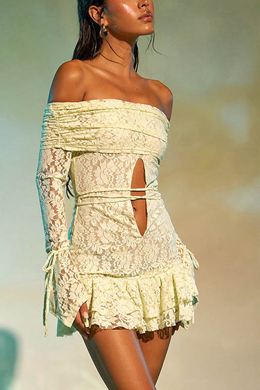 Elegant Ruffled Jacquard Off-Shoulder Mini Dress