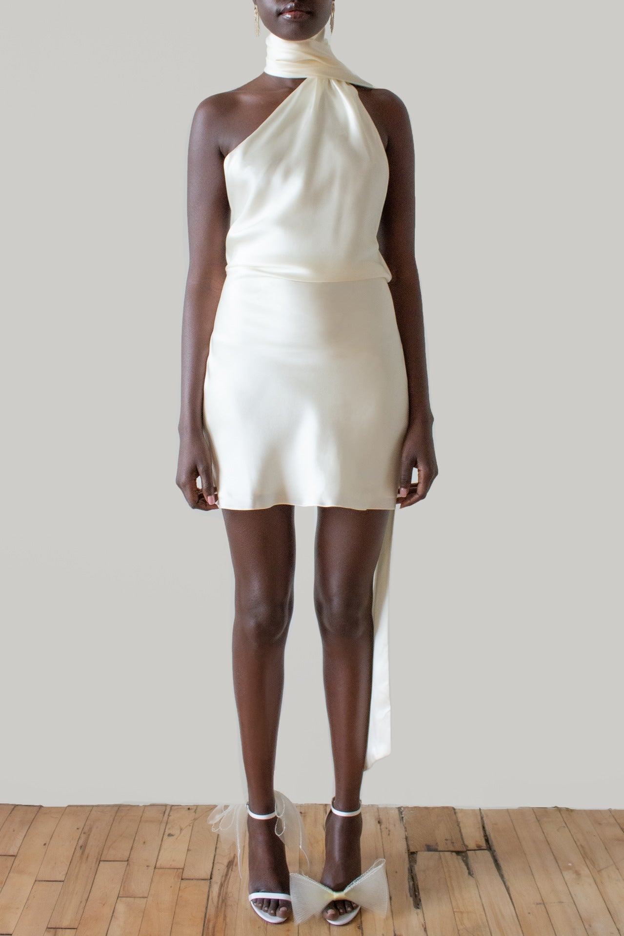 Backless Halter Satin Mini Dress