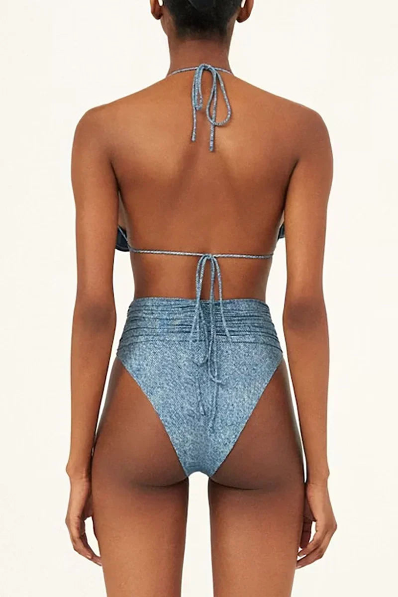 3D Floral Halter Sexy Bikini Set