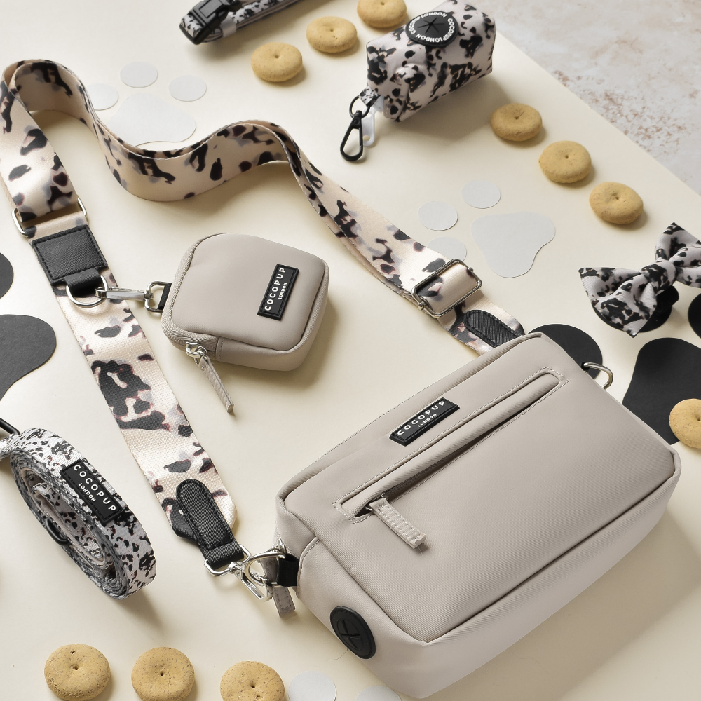 Köpek Gezdirme Çantası Seti - Fildişi Kaplumbağa Desenli