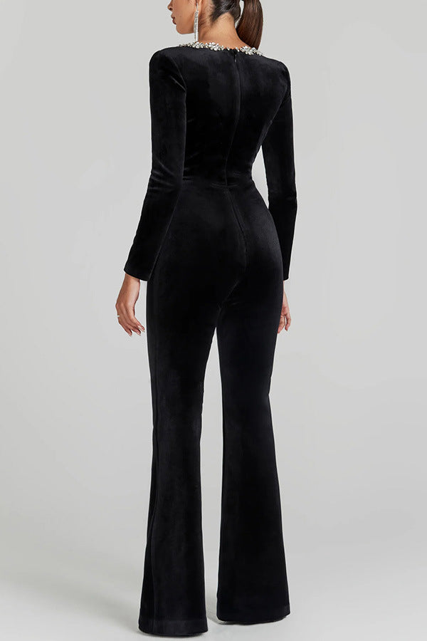 Diamond Velvet Square Neck Jumpsuit