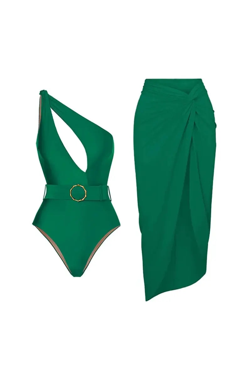 Elegant Green Backless Swimsuit Set