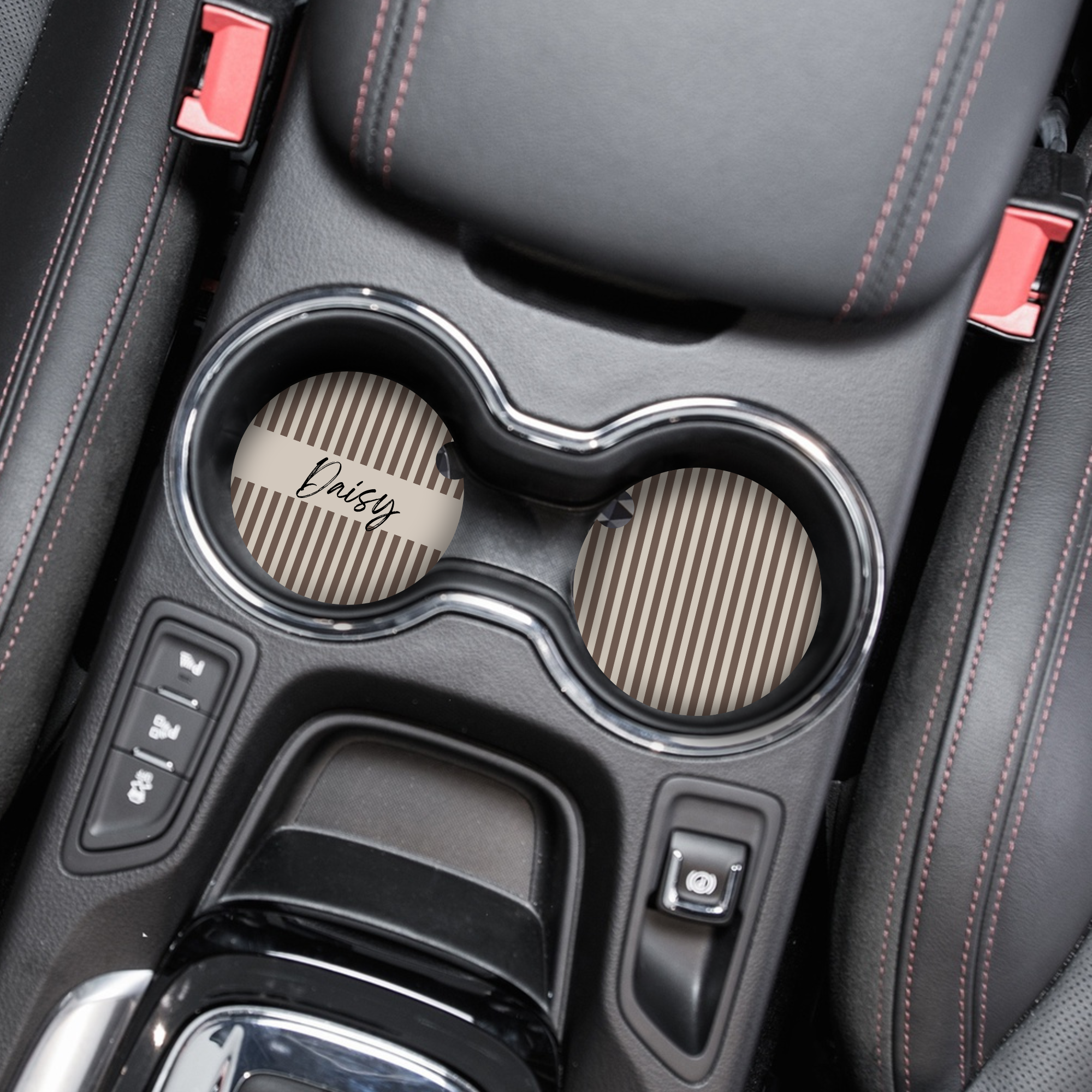 Kişiye Özel İsimli Araba Bardak Altlıkları - Kestane Çizgili