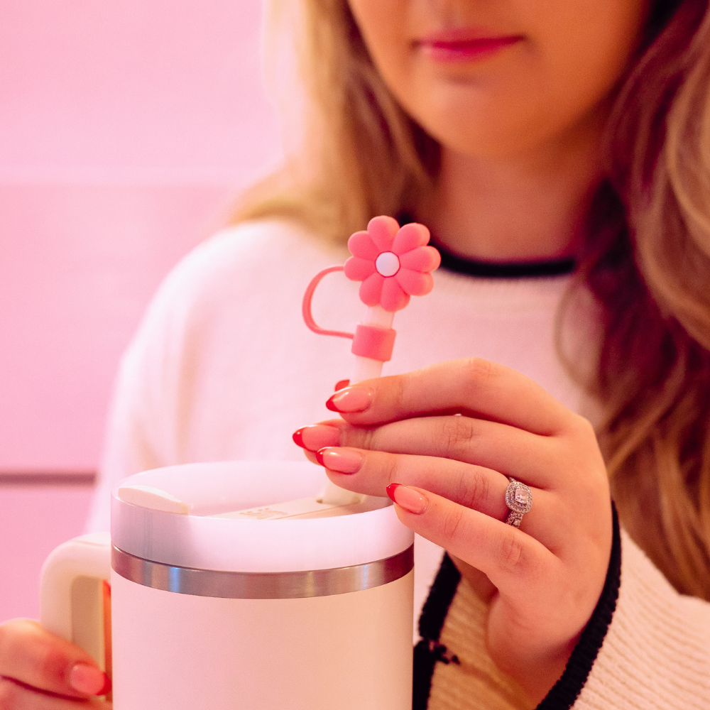 Pembe ve Beyaz Papatya Desenli Hasır Kılıf