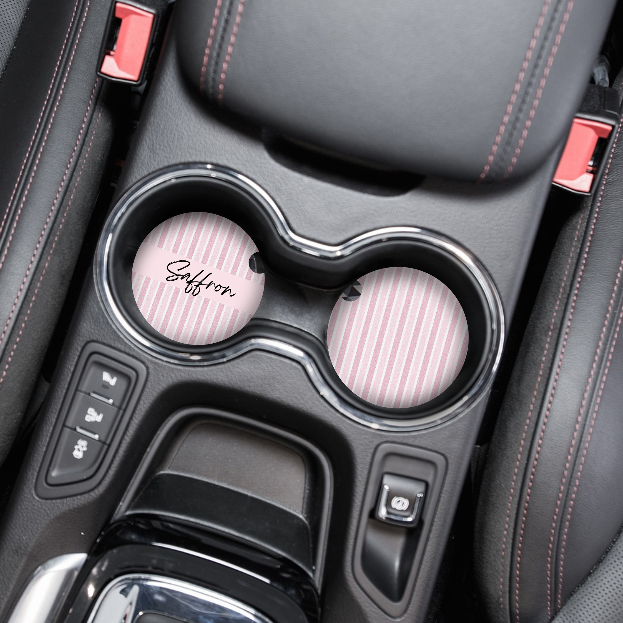 Kişiselleştirilmiş İsimli Araba Bardak Altlıkları - Pudra Çizgili