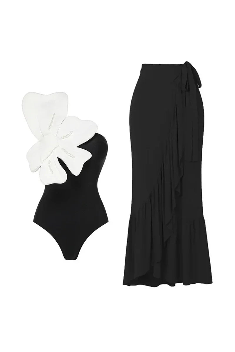 3D Floral Pearl One-Piece Swimsuit