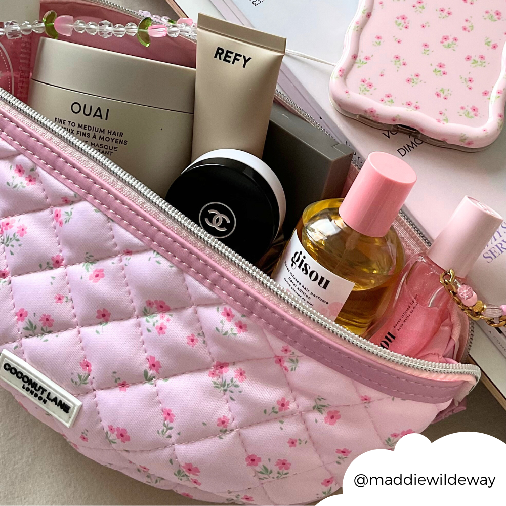 Genişletilebilir Makyaj Çantası - Kapitone Küçük Çiçekli Pembe