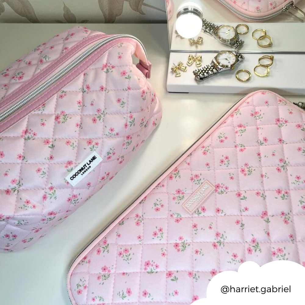 Genişletilebilir Makyaj Çantası - Kapitone Küçük Çiçekli Pembe