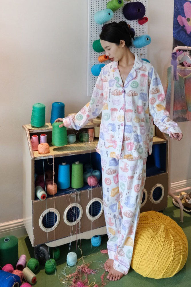 Milk Tea & Bread Print Pajama Set