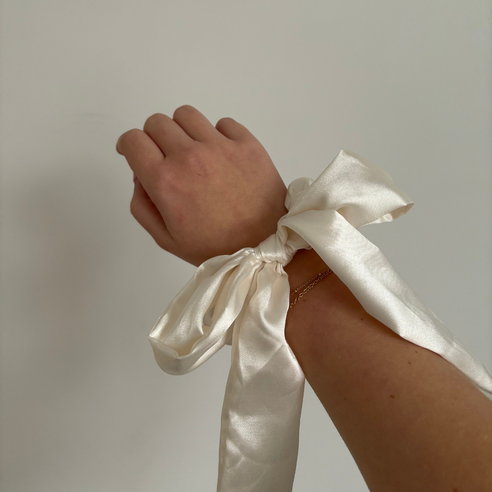 Satin Bow Scrunchie - Almond Cream