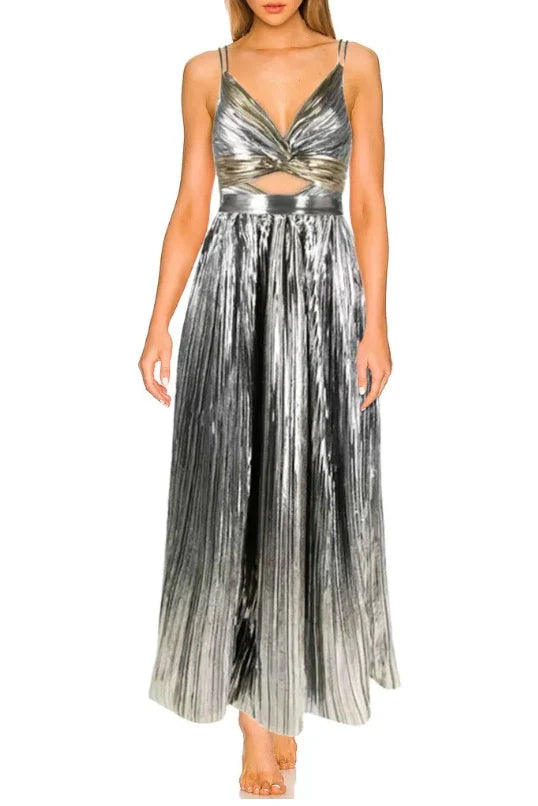 Cutout Silver Patchwork One-Piece with Skirt