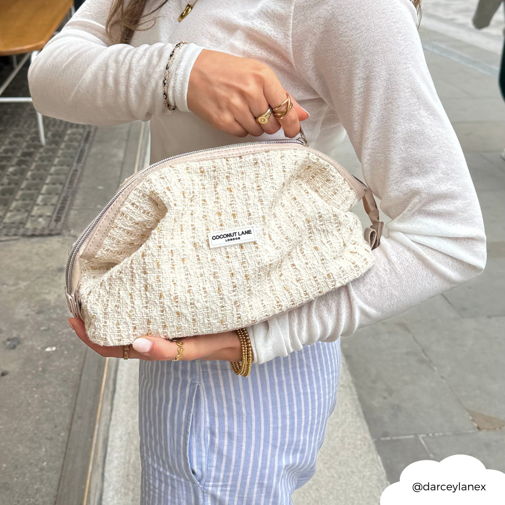 Genişletilebilir Makyaj Çantası - Vanilya Dokulu Tüvit