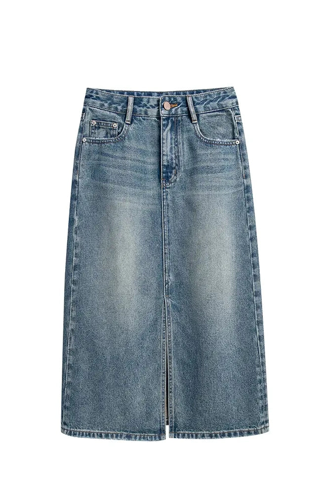 High-Waist Slit Denim Skirt