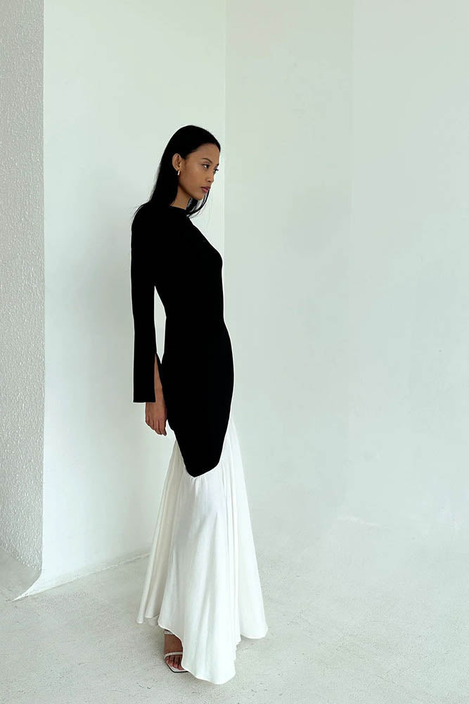 Fashionable Colorblock Waist-Cinching Bodycon Midi Dress