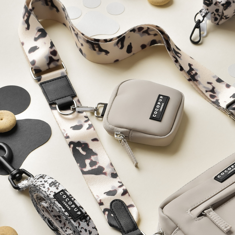 Köpek Gezdirme Çantası Seti - Fildişi Kaplumbağa Desenli