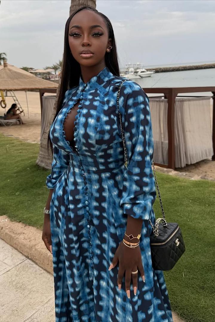 Blue Tie-Dye Button-Front Maxi Dress