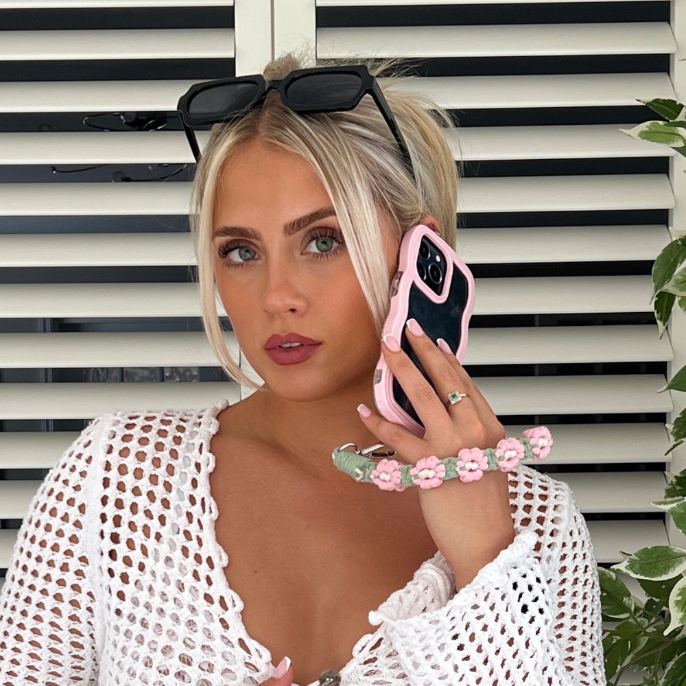 Tığ İşi Çiçekli Telefon Askısı Seti - Pembe ve Yeşil