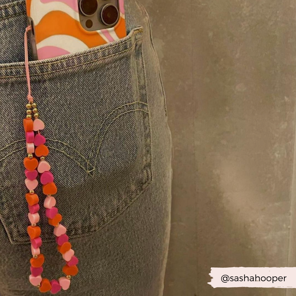 Boncuklu Telefon Askısı - Kalpler