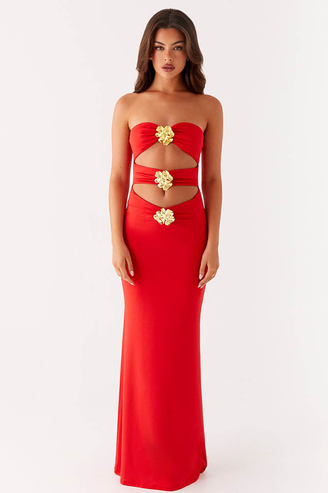 Cutout Design Mature Style Slim Maxi Dress