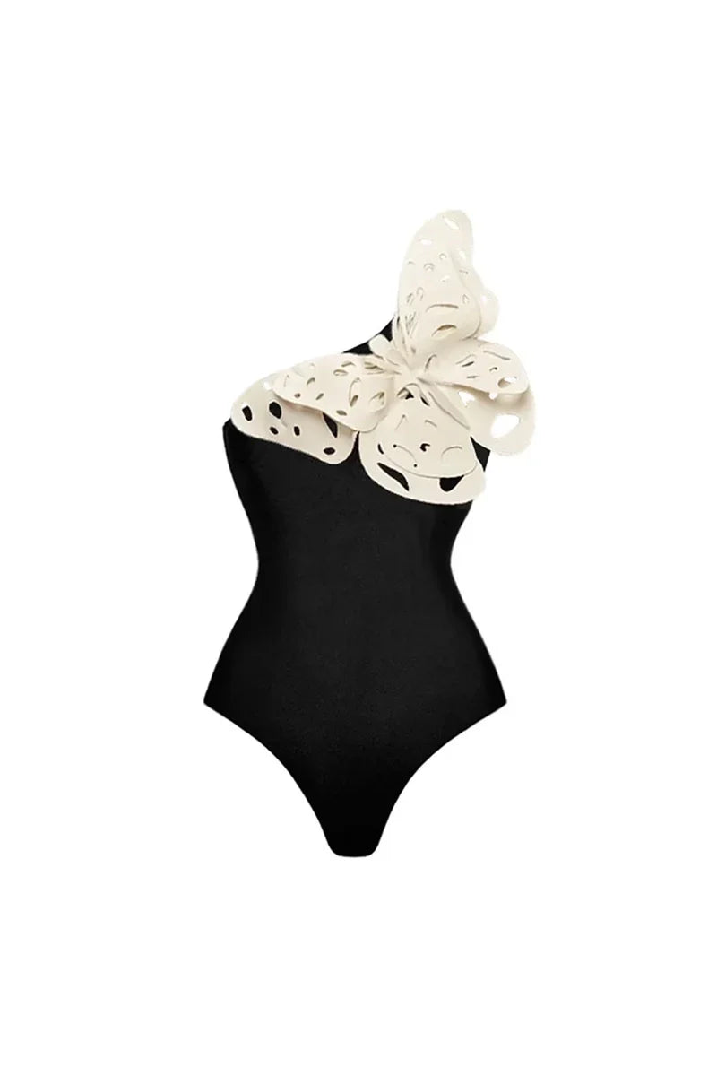 3D Butterfly Cutout One-Shoulder Swimsuit