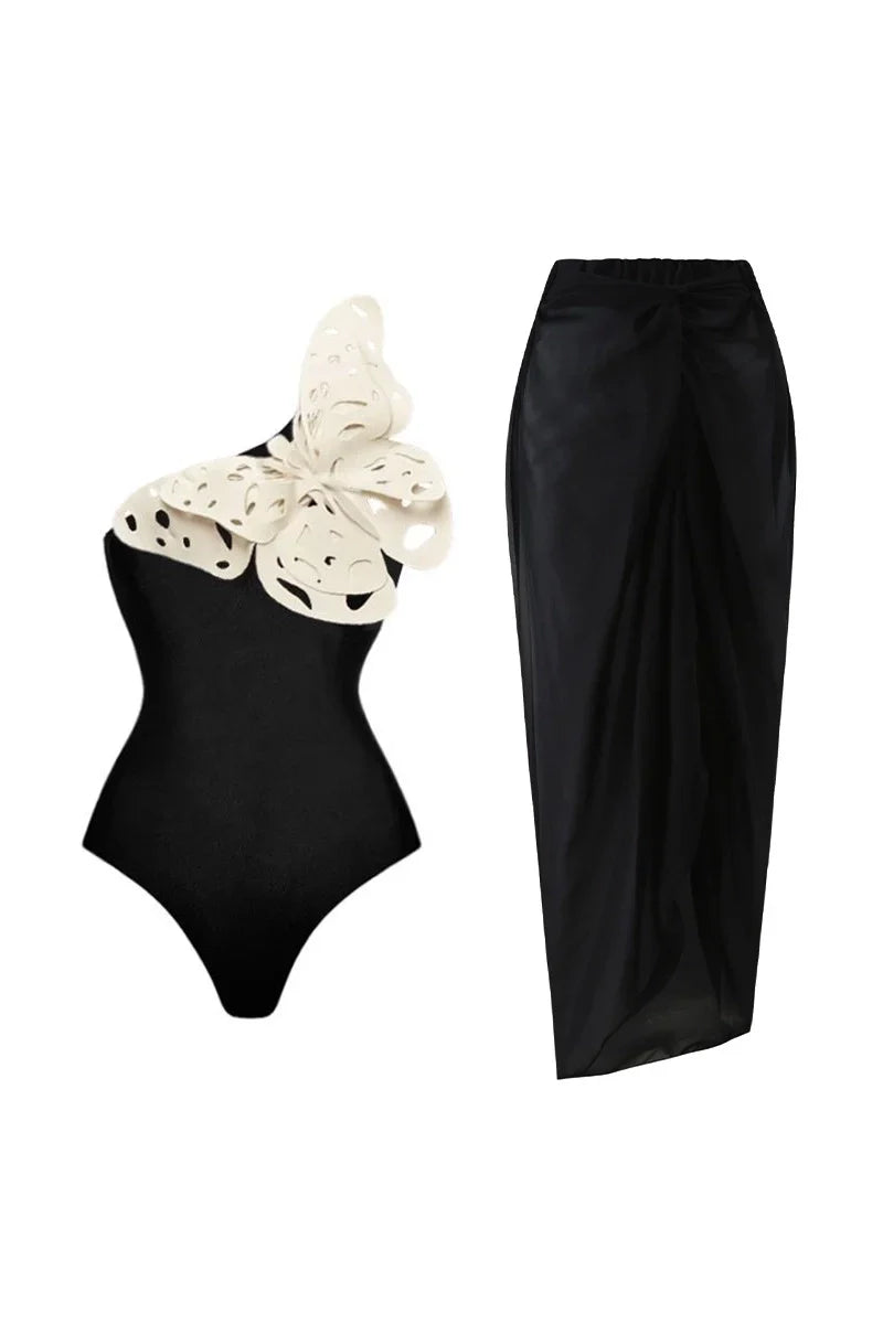 3D Butterfly Cutout One-Shoulder Swimsuit