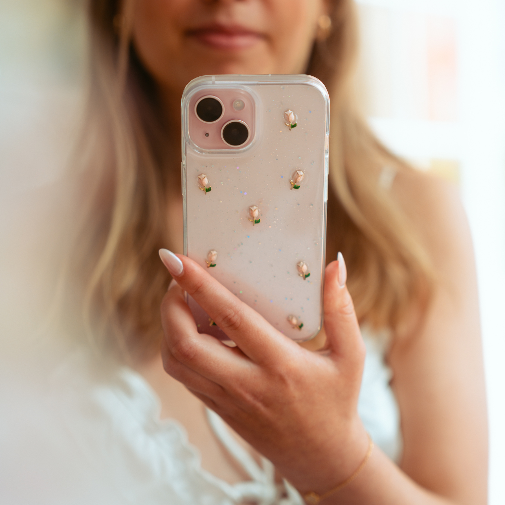 Sevimli Lale Desenli Şeffaf Telefon Kılıfı