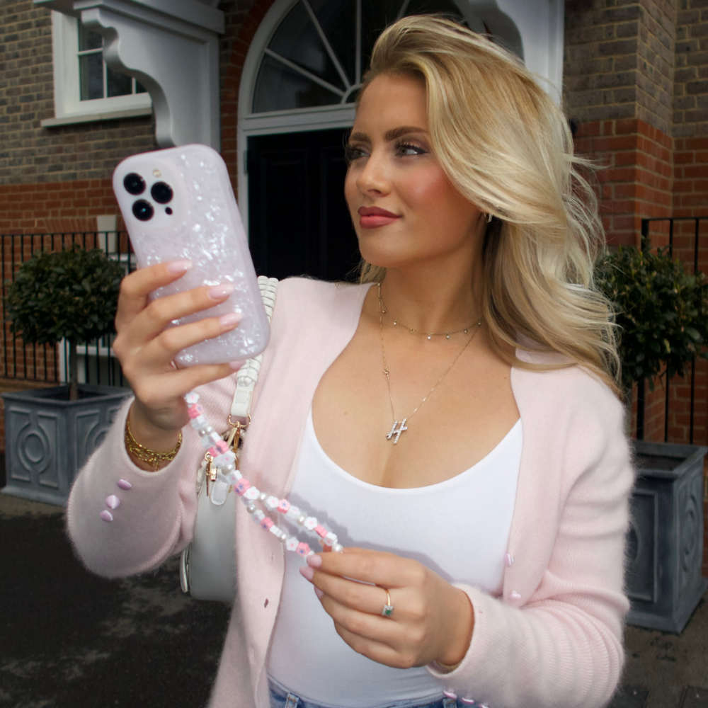 Beaded Phone Strap - Flowers & Pearls
