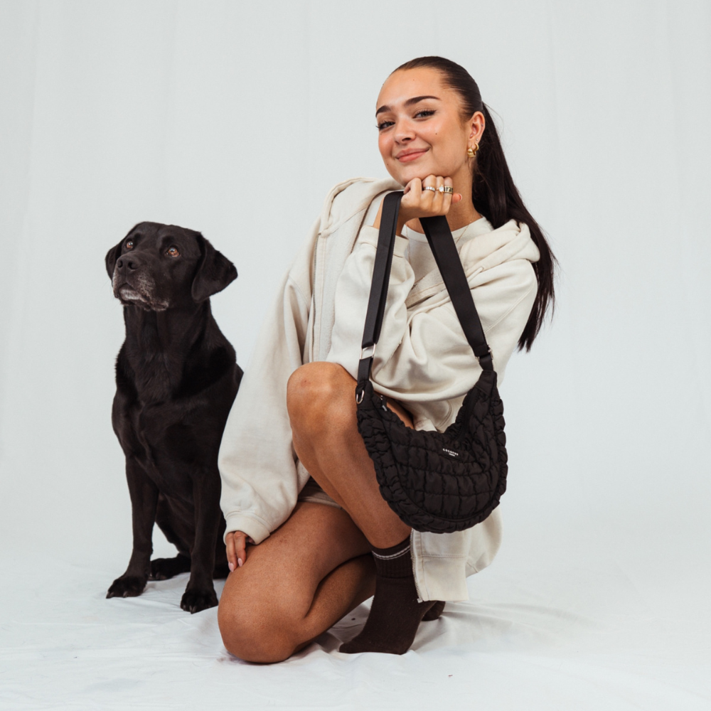 Çapraz Askılı Hilal Şekilli Köpek Gezdirme Çantası Seti - Onyx