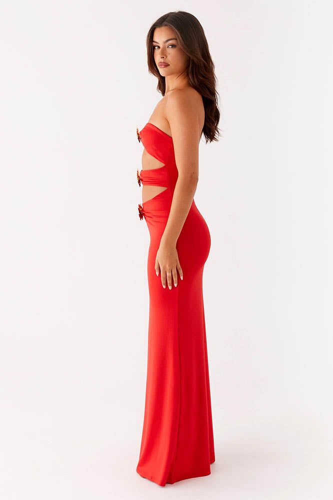 Cutout Design Mature Style Slim Maxi Dress