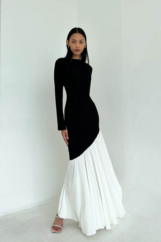 Fashionable Colorblock Waist-Cinching Bodycon Midi Dress