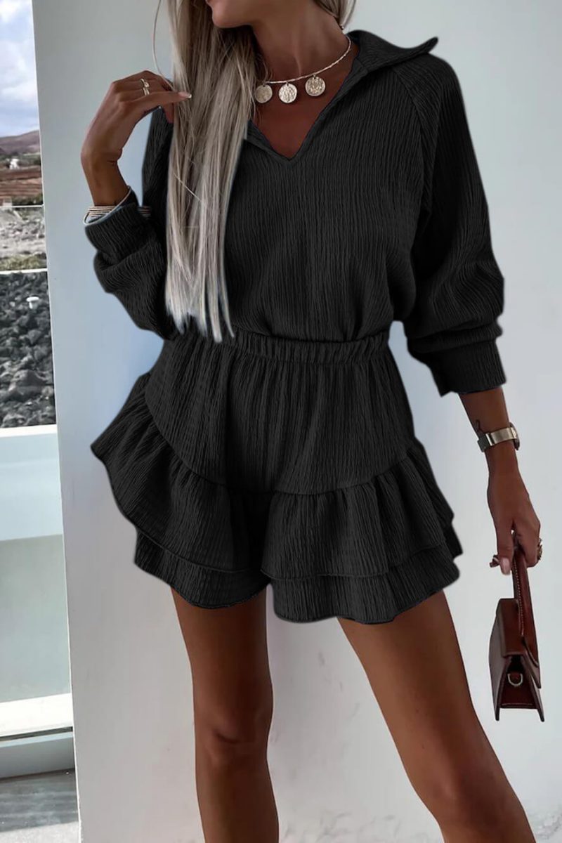 V-Neck Women's Shirt And Flared Skort Two-Piece Set