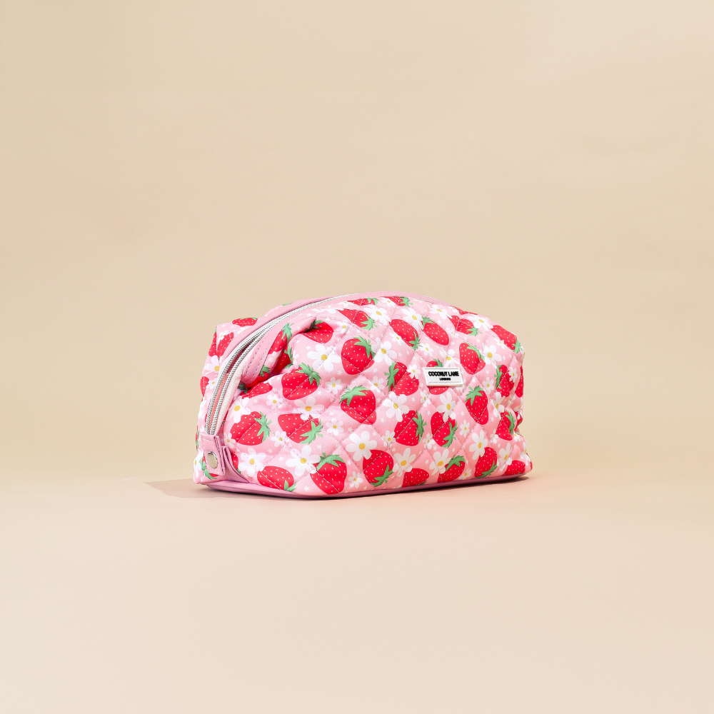 Genişletilebilir Makyaj Çantası - Kapitone Çilek Desenli